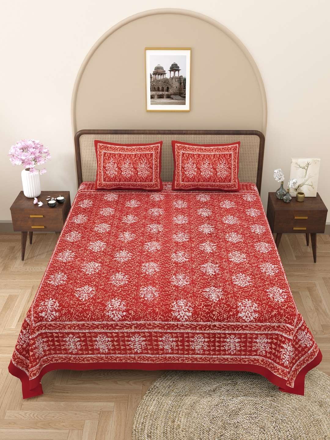 100% Pure Cotton Traditional  Printed Bedsheet for Double Bed King Size Bedsheet with 2 Pillow Covers