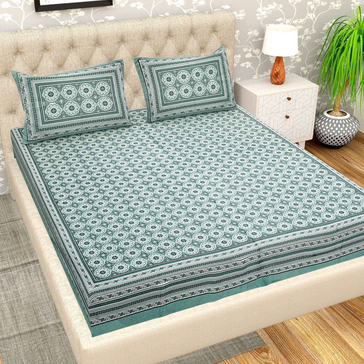 100% Pure Cotton Traditional  Printed Bedsheet for Double Bed King Size Bedsheet with 2 Pillow Covers