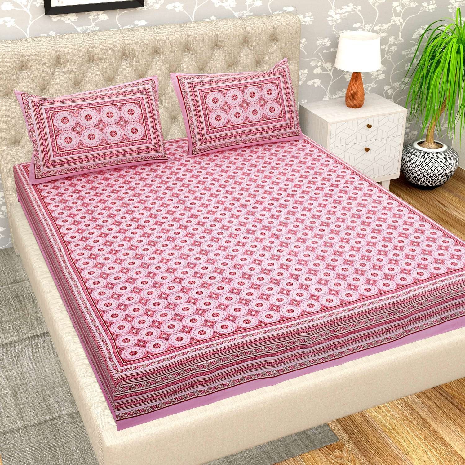 100% Pure Cotton Traditional  Printed Bedsheet for Double Bed King Size Bedsheet with 2 Pillow Covers