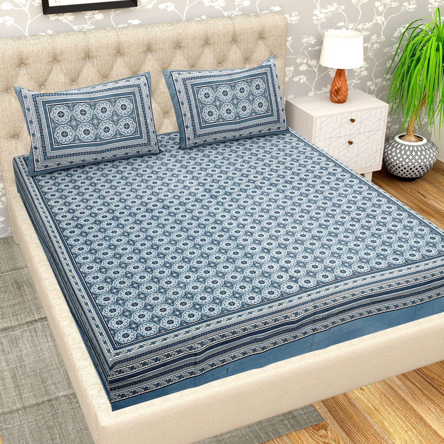 100% Pure Cotton Traditional  Printed Bedsheet for Double Bed King Size Bedsheet with 2 Pillow Covers