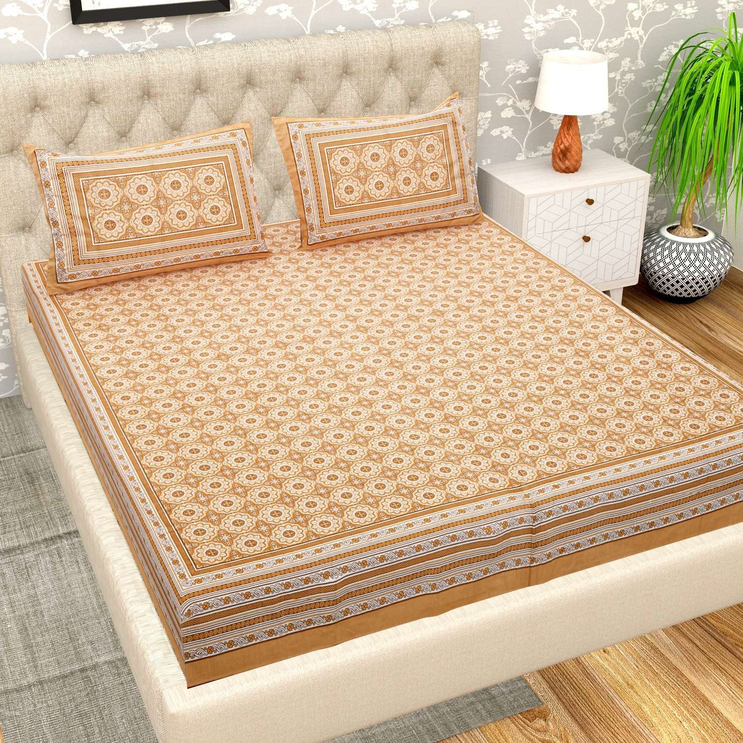 100% Pure Cotton Traditional  Printed Bedsheet for Double Bed King Size Bedsheet with 2 Pillow Covers