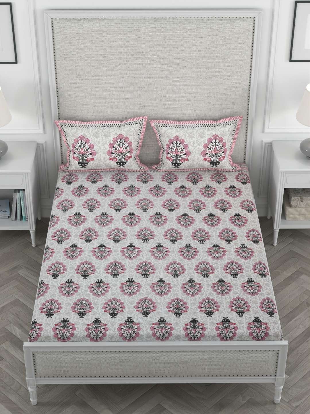 100% Pure Cotton Traditional  Printed Bedsheet for Double Bed King Size Bedsheet with 2 Pillow Covers