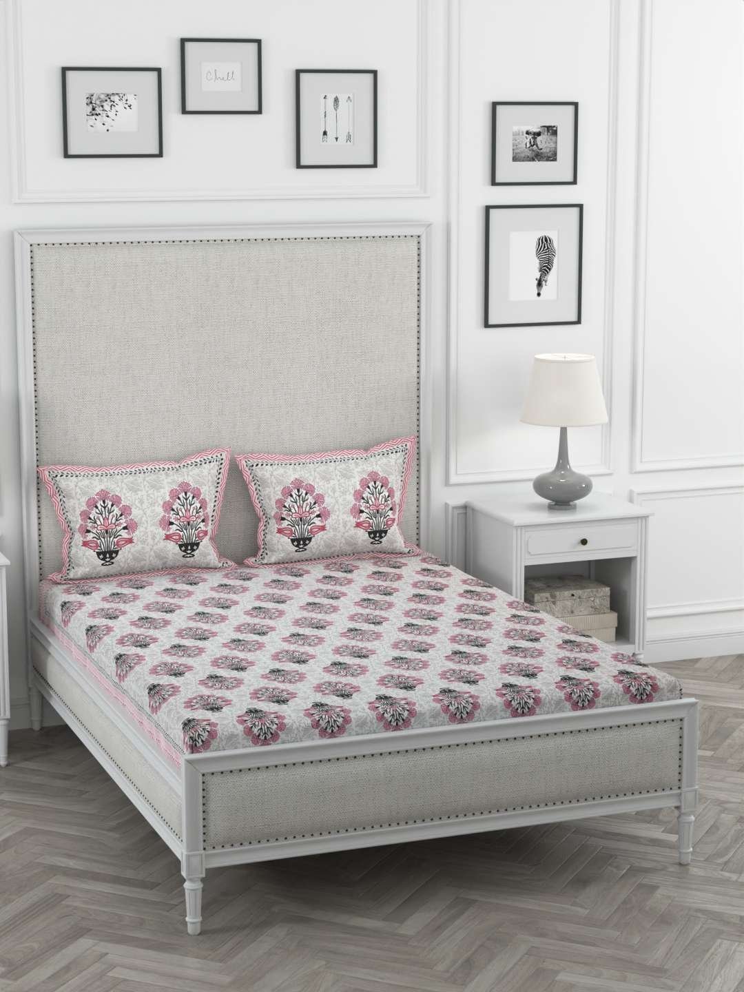 100% Pure Cotton Traditional  Printed Bedsheet for Double Bed King Size Bedsheet with 2 Pillow Covers