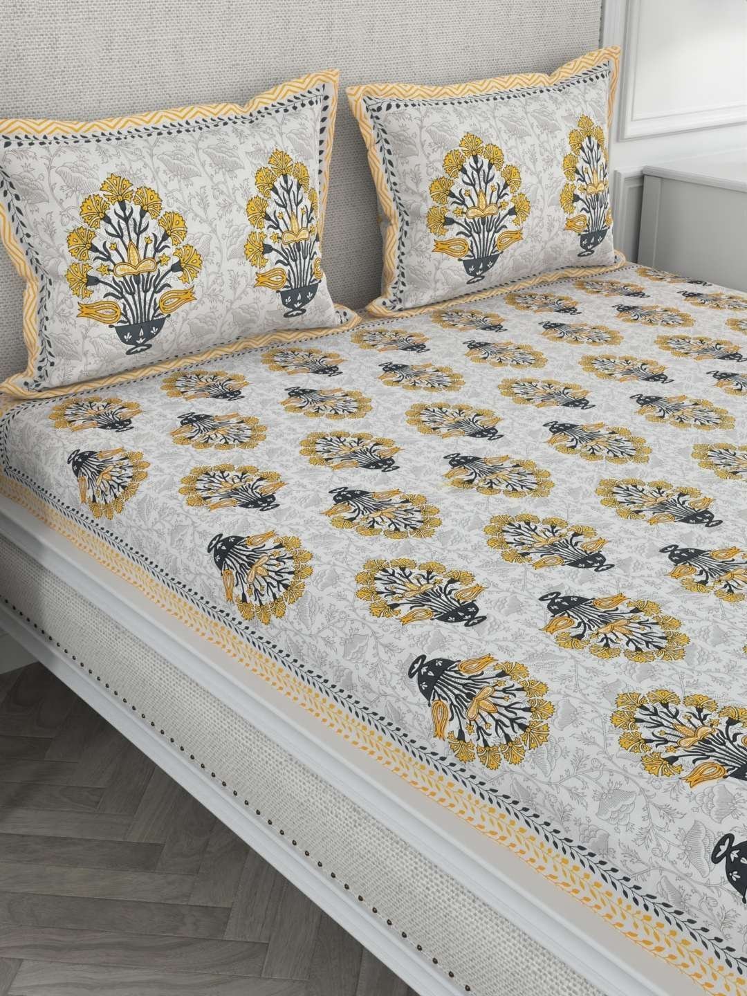 100% Pure Cotton Traditional  Printed Bedsheet for Double Bed King Size Bedsheet with 2 Pillow Covers