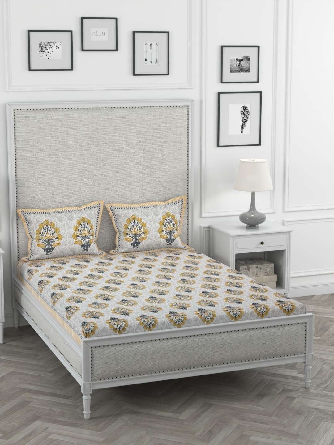 100% Pure Cotton Traditional  Printed Bedsheet for Double Bed King Size Bedsheet with 2 Pillow Covers