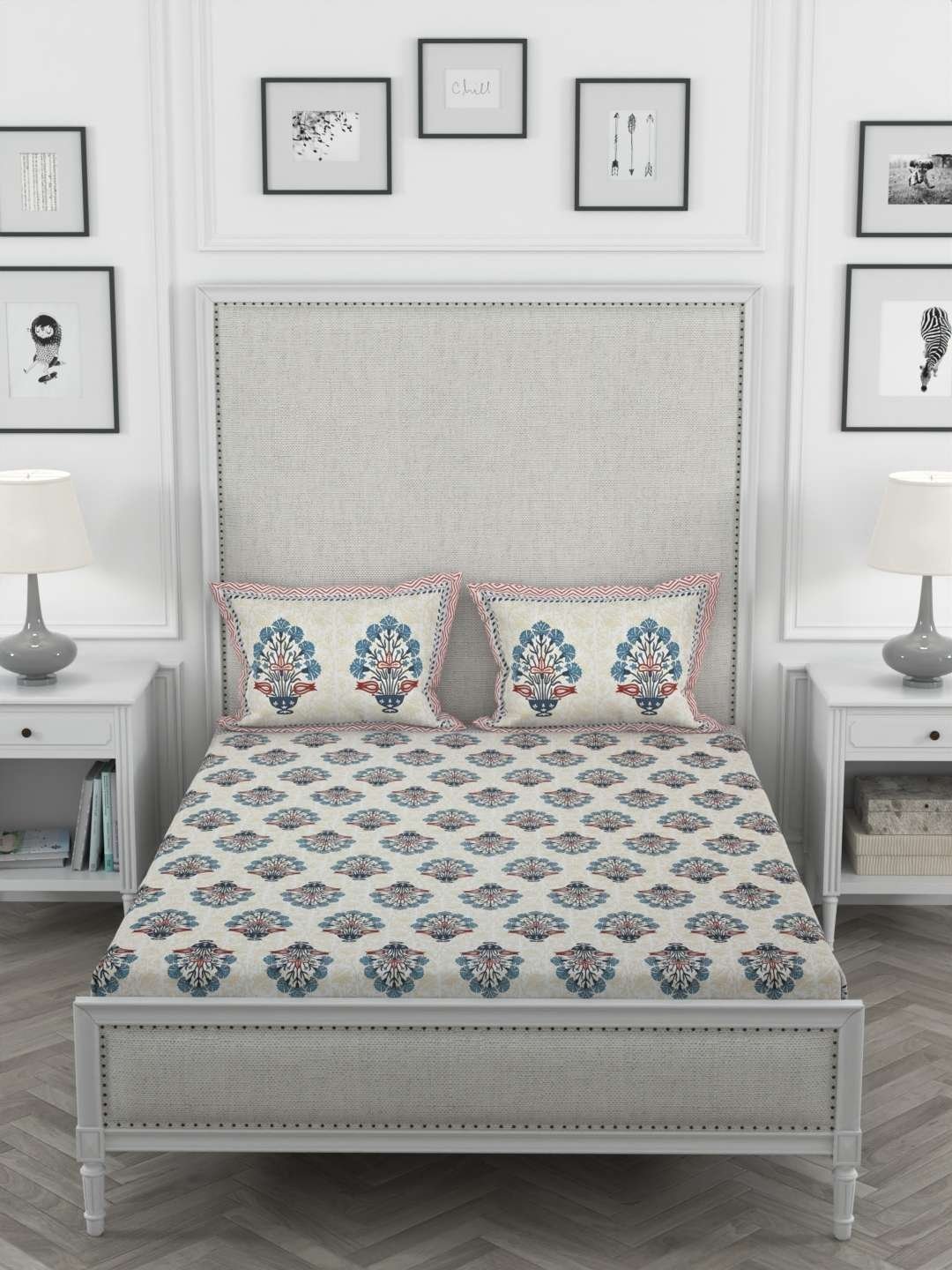 100% Pure Cotton Traditional  Printed Bedsheet for Double Bed King Size Bedsheet with 2 Pillow Covers