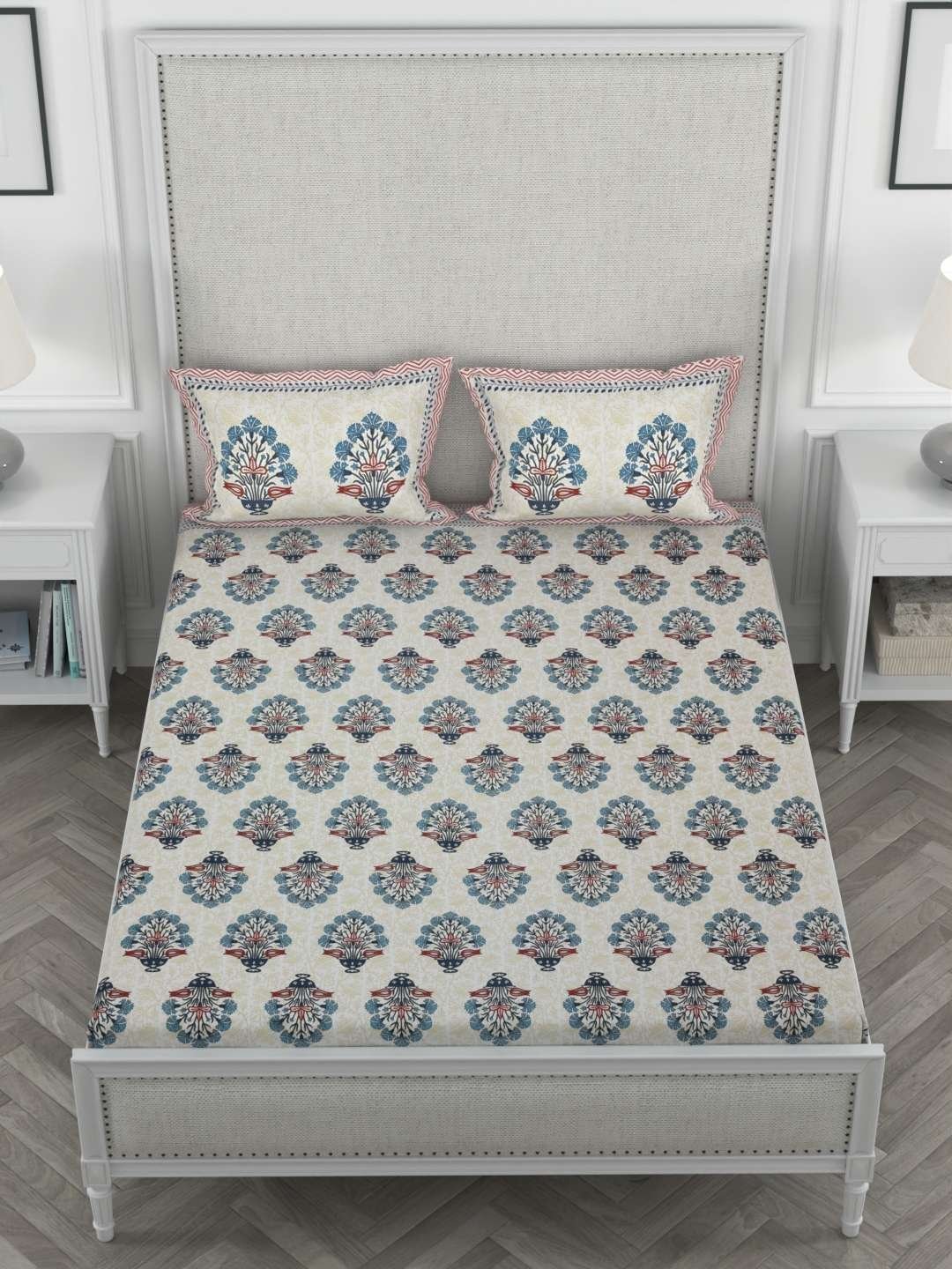 100% Pure Cotton Traditional  Printed Bedsheet for Double Bed King Size Bedsheet with 2 Pillow Covers