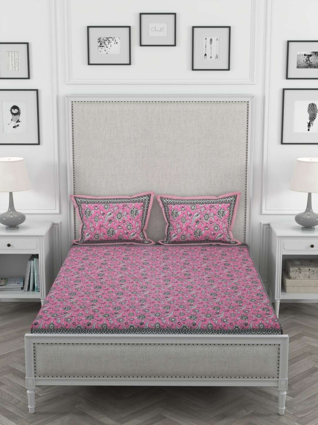 100% Pure Cotton Traditional  Printed Bedsheet for Double Bed King Size Bedsheet with 2 Pillow Covers