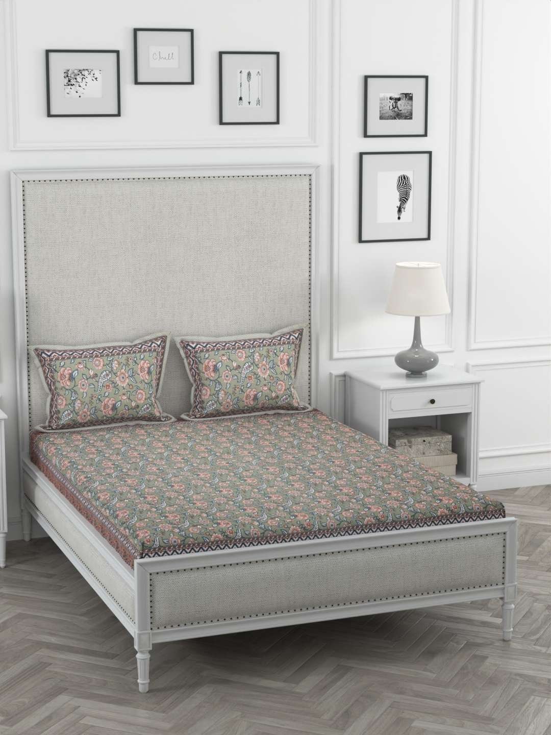 100% Pure Cotton Traditional  Printed Bedsheet for Double Bed King Size Bedsheet with 2 Pillow Covers