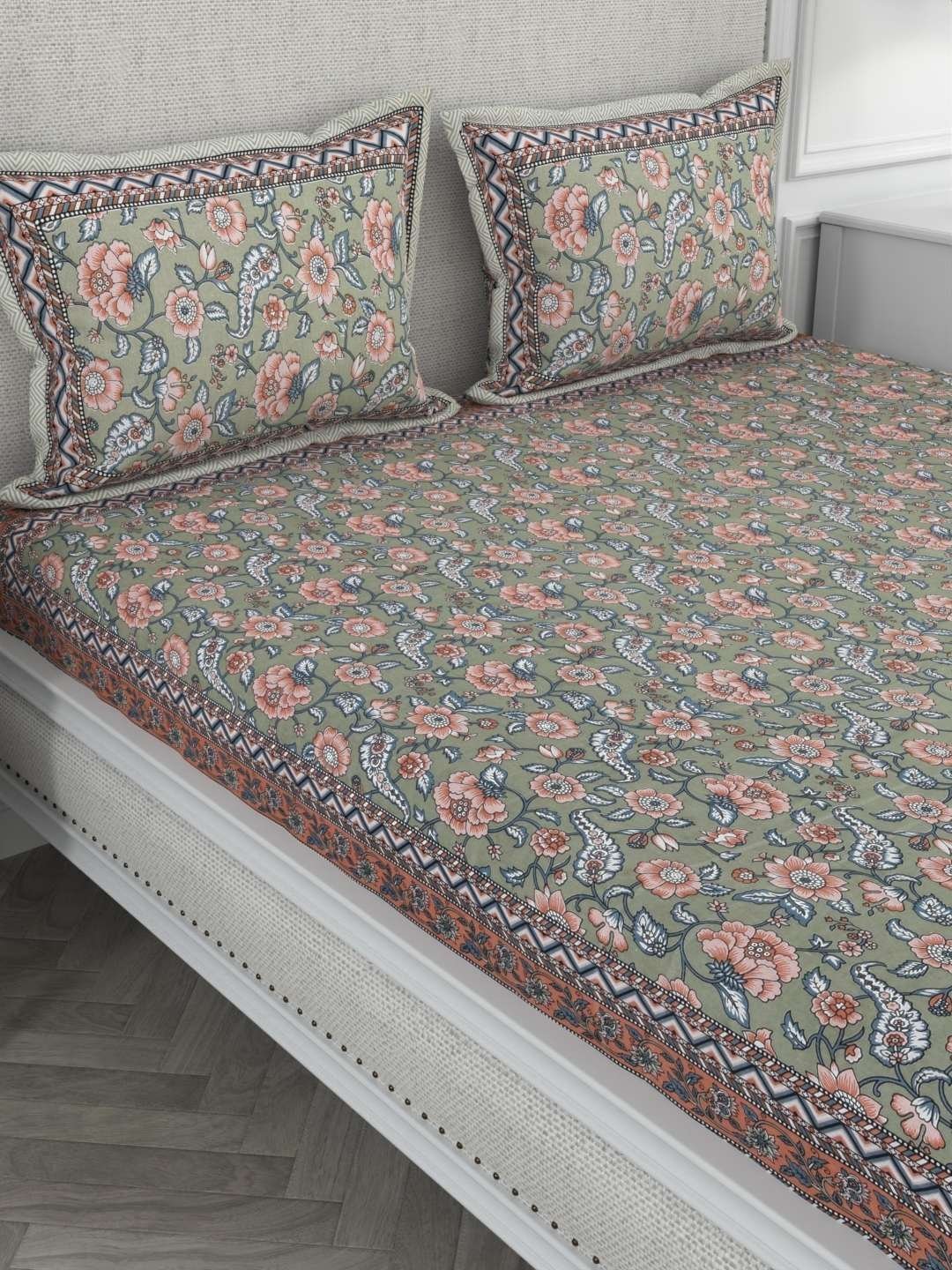 100% Pure Cotton Traditional  Printed Bedsheet for Double Bed King Size Bedsheet with 2 Pillow Covers