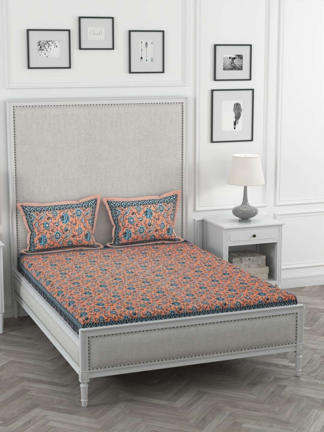 100% Pure Cotton Traditional  Printed Bedsheet for Double Bed King Size Bedsheet with 2 Pillow Covers