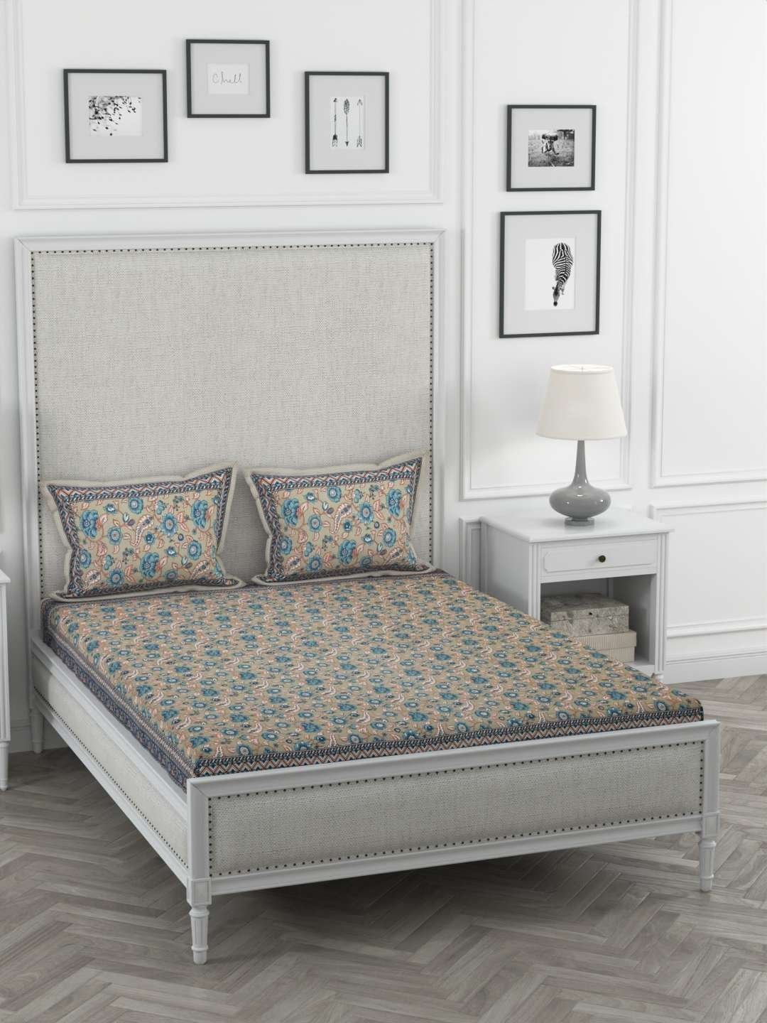100% Pure Cotton Traditional  Printed Bedsheet for Double Bed King Size Bedsheet with 2 Pillow Covers