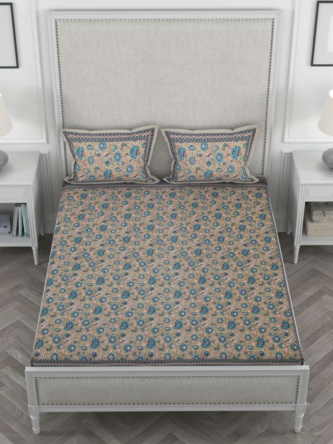 100% Pure Cotton Traditional  Printed Bedsheet for Double Bed King Size Bedsheet with 2 Pillow Covers
