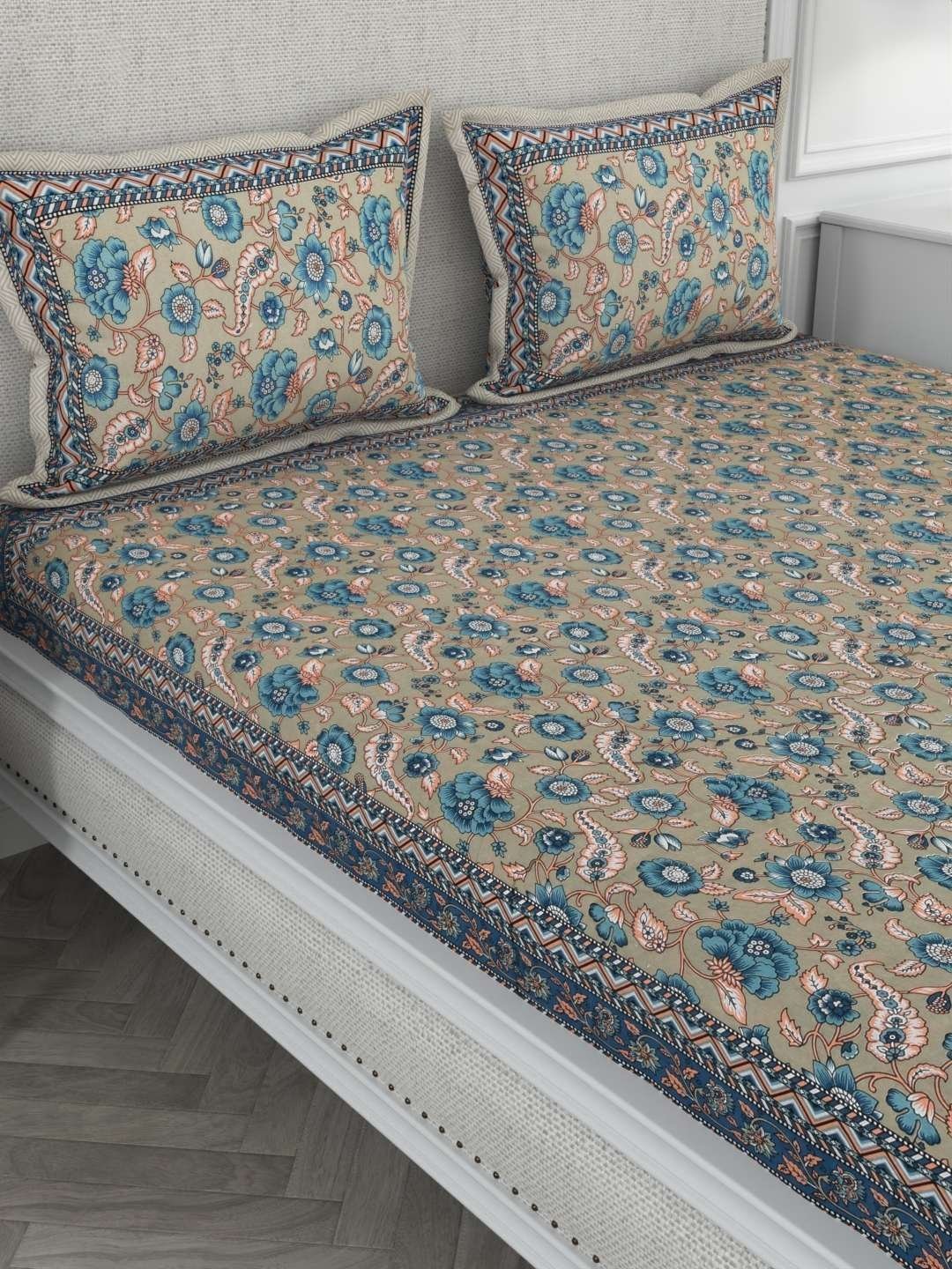 100% Pure Cotton Traditional  Printed Bedsheet for Double Bed King Size Bedsheet with 2 Pillow Covers