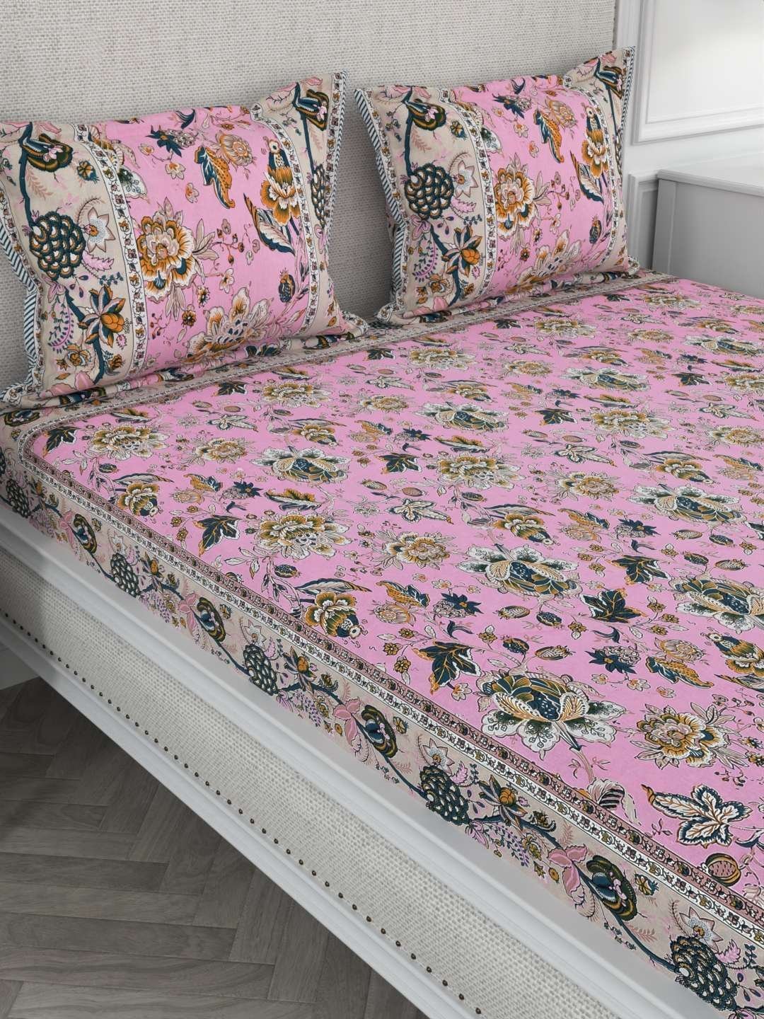 100% Pure Cotton Traditional  Printed Bedsheet for Double Bed King Size Bedsheet with 2 Pillow Covers