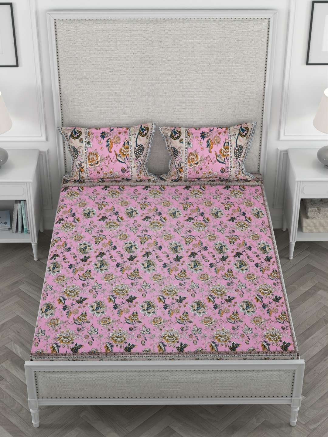 100% Pure Cotton Traditional  Printed Bedsheet for Double Bed King Size Bedsheet with 2 Pillow Covers