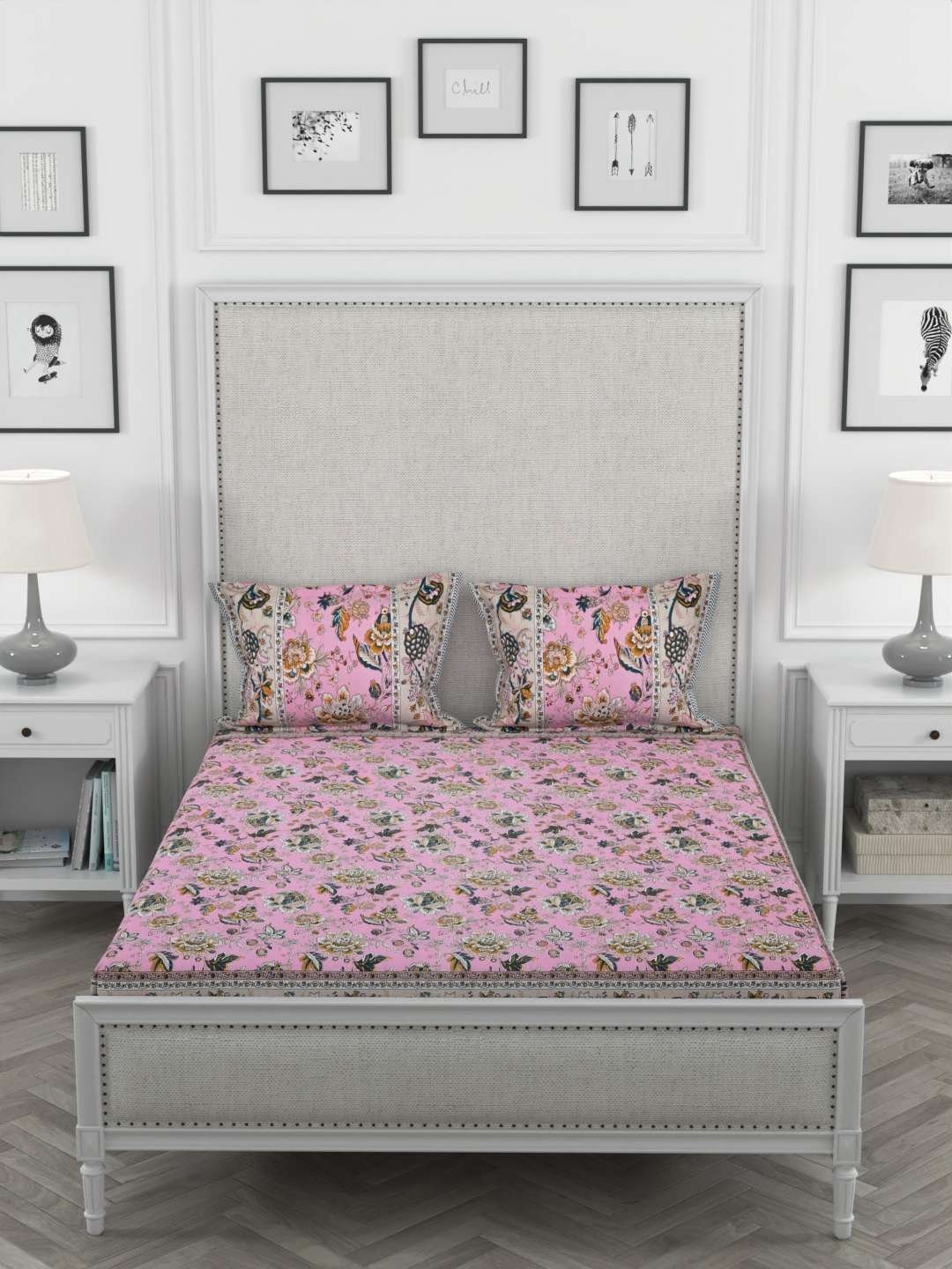 100% Pure Cotton Traditional  Printed Bedsheet for Double Bed King Size Bedsheet with 2 Pillow Covers