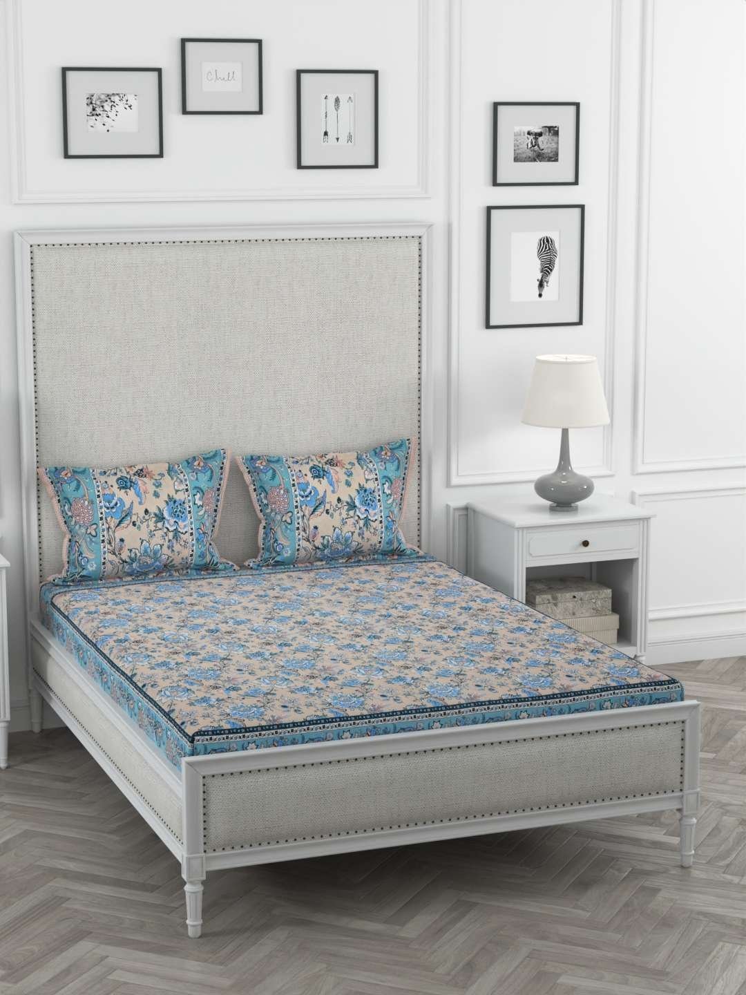 100% Pure Cotton Traditional  Printed Bedsheet for Double Bed King Size Bedsheet with 2 Pillow Covers