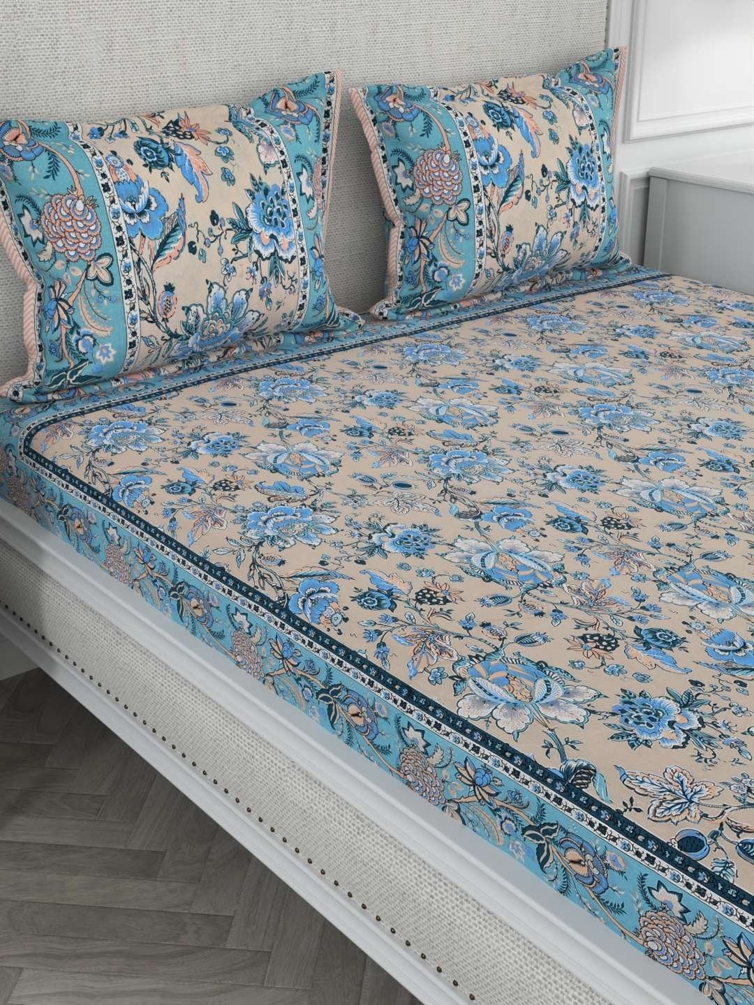100% Pure Cotton Traditional  Printed Bedsheet for Double Bed King Size Bedsheet with 2 Pillow Covers