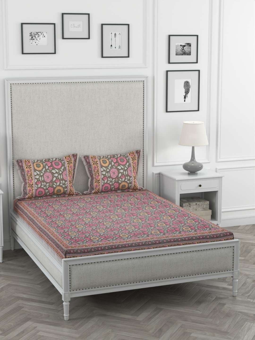 100% Pure Cotton Traditional  Printed Bedsheet for Double Bed King Size Bedsheet with 2 Pillow Covers