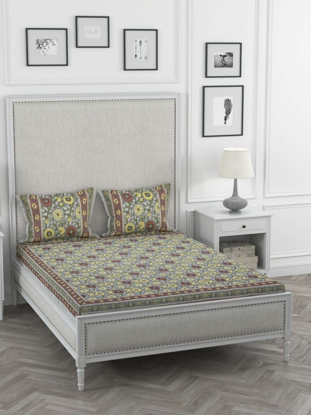 100% Pure Cotton Traditional  Printed Bedsheet for Double Bed King Size Bedsheet with 2 Pillow Covers