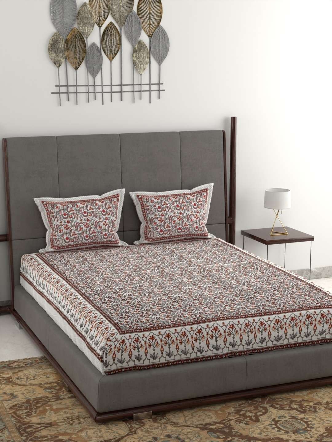 100% Pure Cotton Traditional  Printed Bedsheet for Double Bed King Size Bedsheet with 2 Pillow Covers
