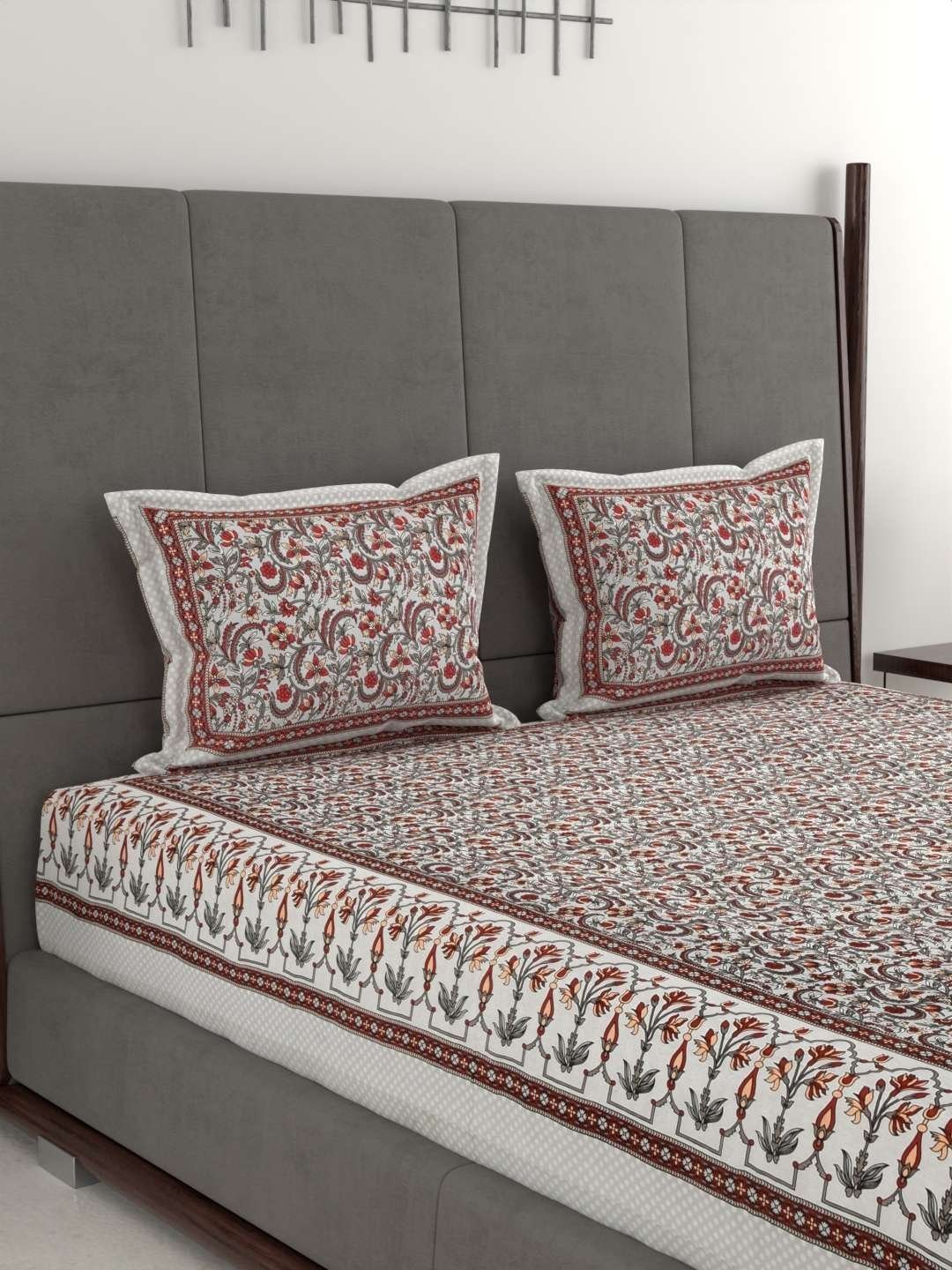 100% Pure Cotton Traditional  Printed Bedsheet for Double Bed King Size Bedsheet with 2 Pillow Covers