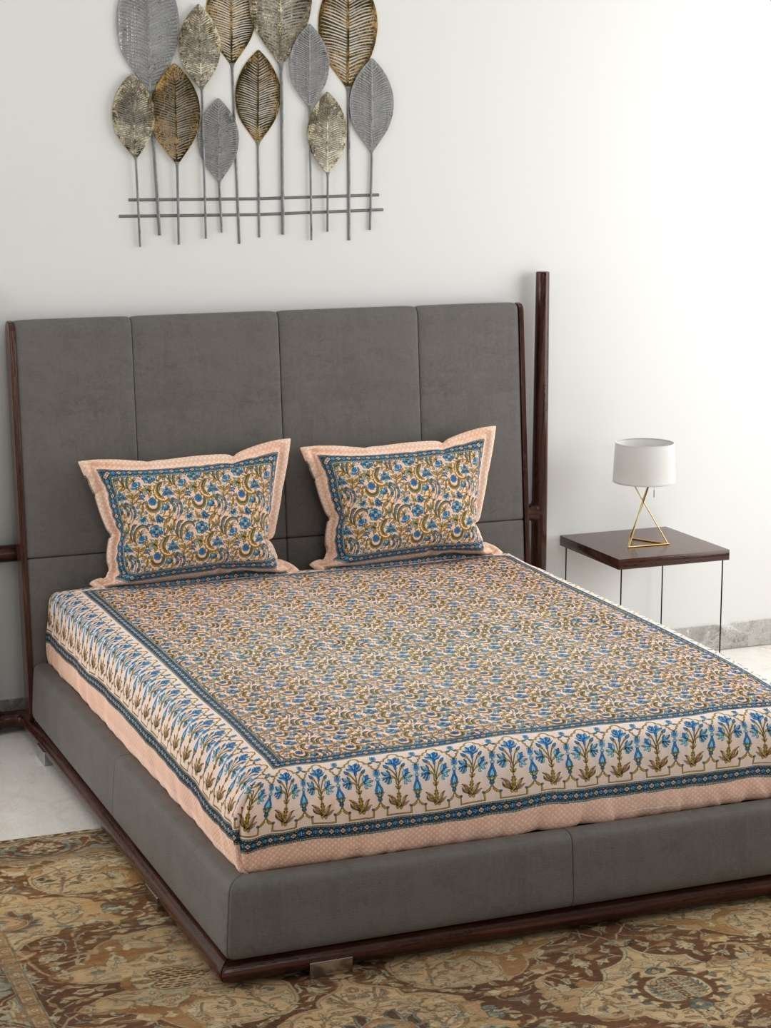 100% Pure Cotton Traditional  Printed Bedsheet for Double Bed King Size Bedsheet with 2 Pillow Covers
