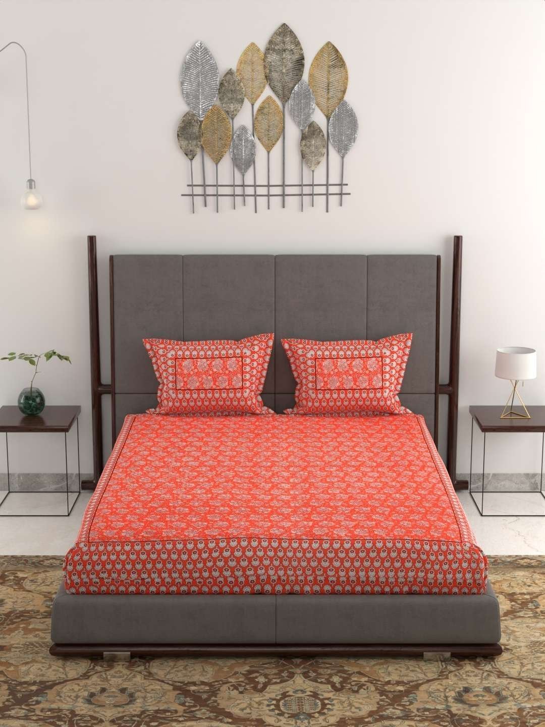 100% Pure Cotton Traditional  Printed Bedsheet for Double Bed King Size Bedsheet with 2 Pillow Covers