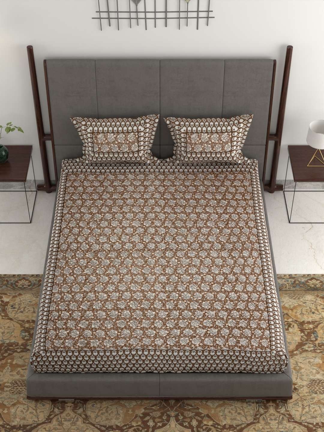 100% Pure Cotton Traditional  Printed Bedsheet for Double Bed King Size Bedsheet with 2 Pillow Covers