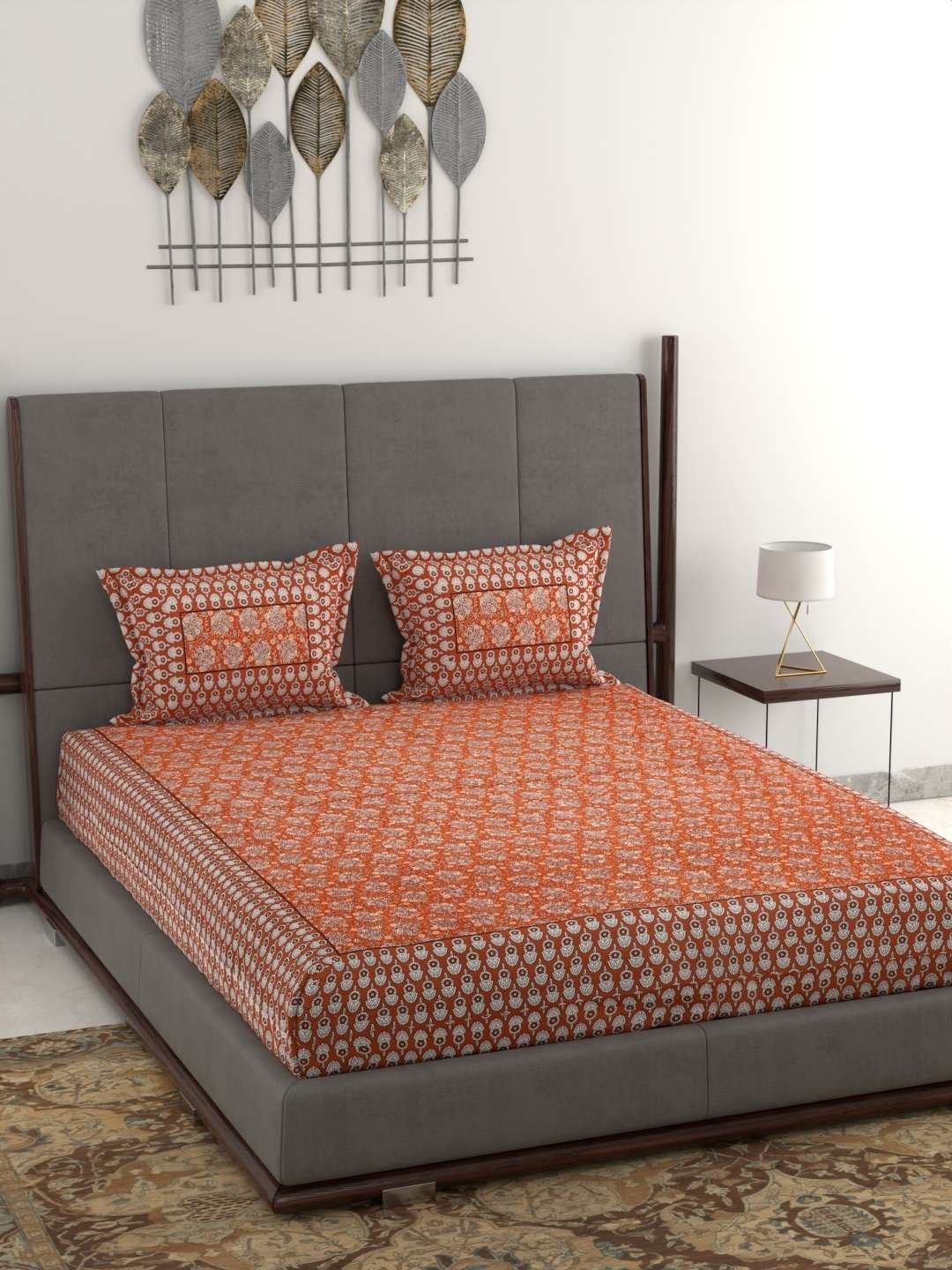 100% Pure Cotton Traditional  Printed Bedsheet for Double Bed King Size Bedsheet with 2 Pillow Covers