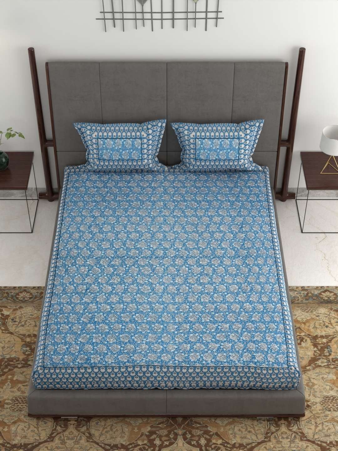 100% Pure Cotton Traditional  Printed Bedsheet for Double Bed King Size Bedsheet with 2 Pillow Covers