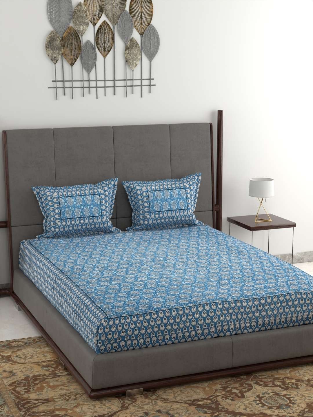 100% Pure Cotton Traditional  Printed Bedsheet for Double Bed King Size Bedsheet with 2 Pillow Covers
