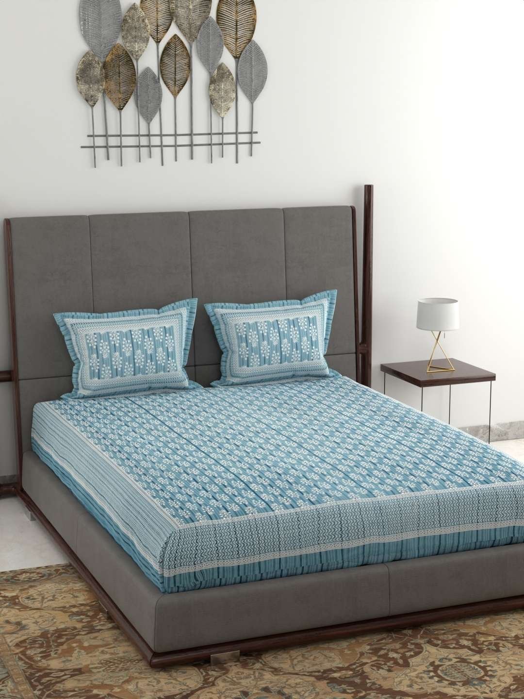 100% Pure Cotton Traditional  Printed Bedsheet for Double Bed King Size Bedsheet with 2 Pillow Covers