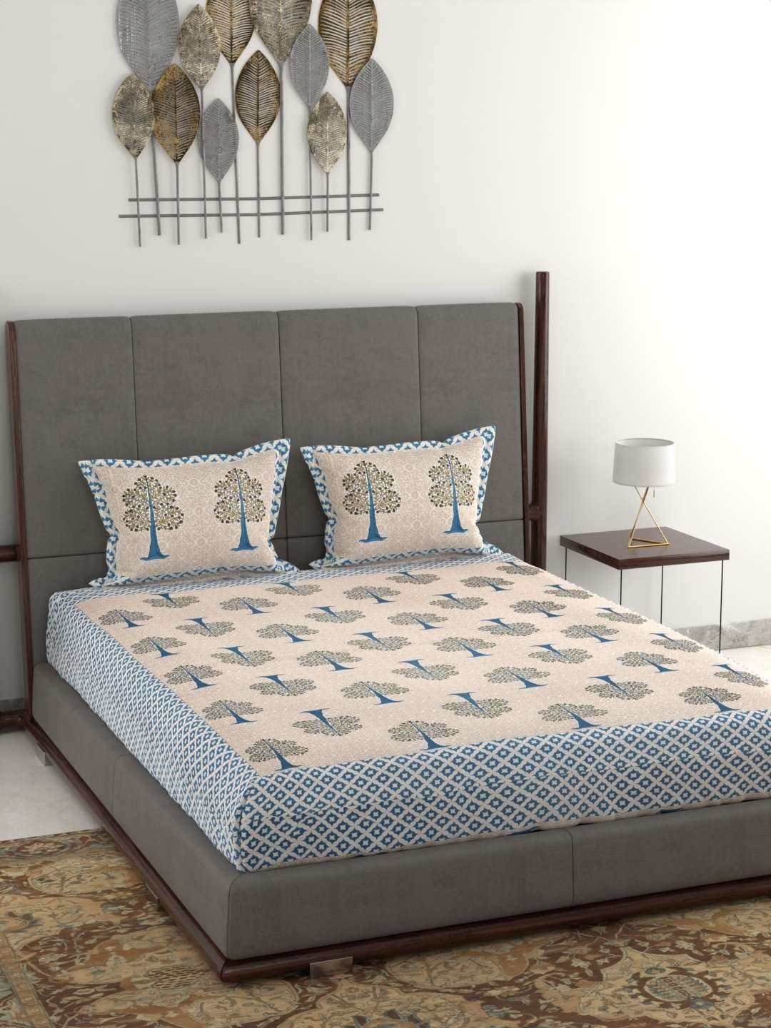 100% Pure Cotton Traditional  Printed Bedsheet for Double Bed King Size Bedsheet with 2 Pillow Covers