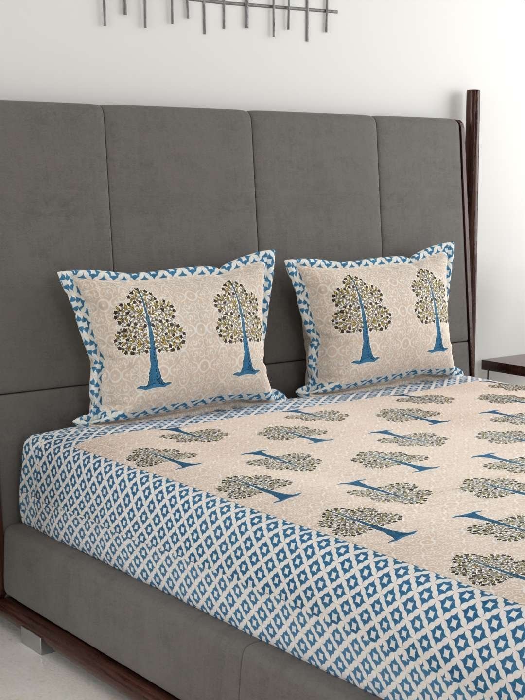100% Pure Cotton Traditional  Printed Bedsheet for Double Bed King Size Bedsheet with 2 Pillow Covers