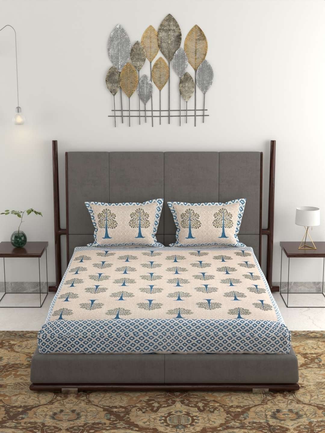 100% Pure Cotton Traditional  Printed Bedsheet for Double Bed King Size Bedsheet with 2 Pillow Covers