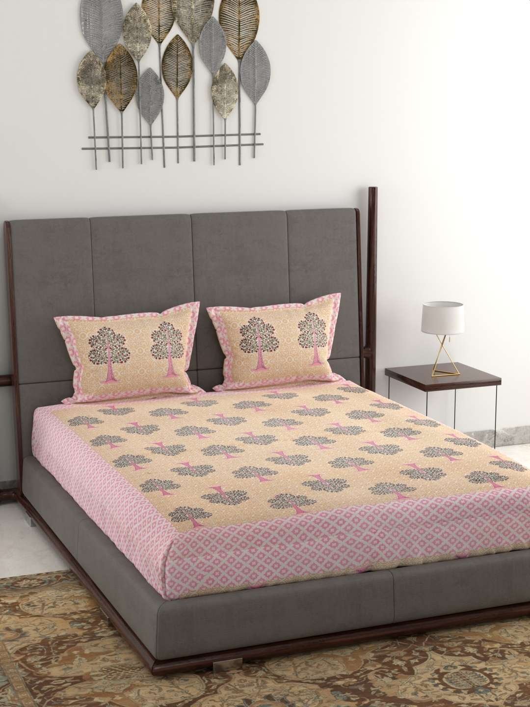 100% Pure Cotton Traditional  Printed Bedsheet for Double Bed King Size Bedsheet with 2 Pillow Covers