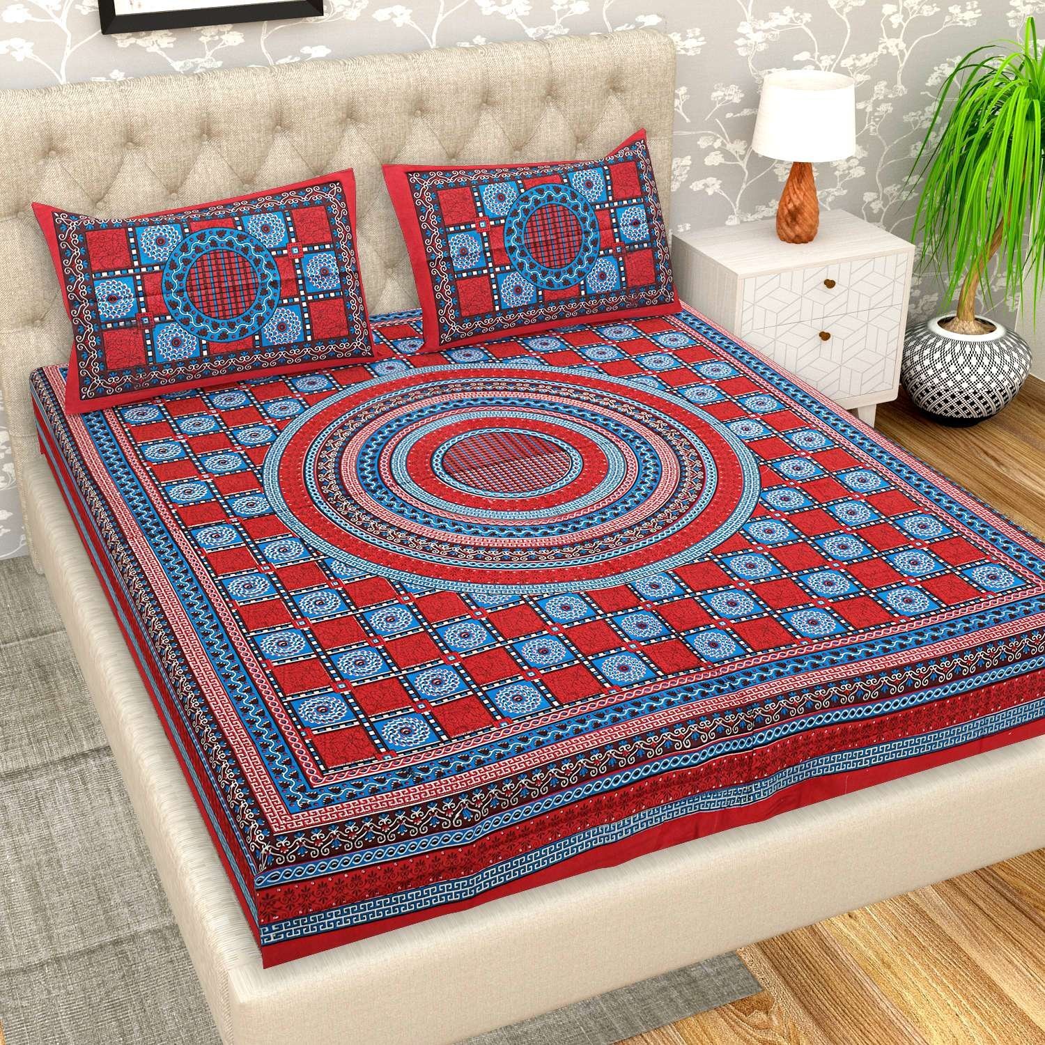 100% Pure Cotton Traditional  Printed Bedsheet for Double Bed King Size Bedsheet with 2 Pillow Covers