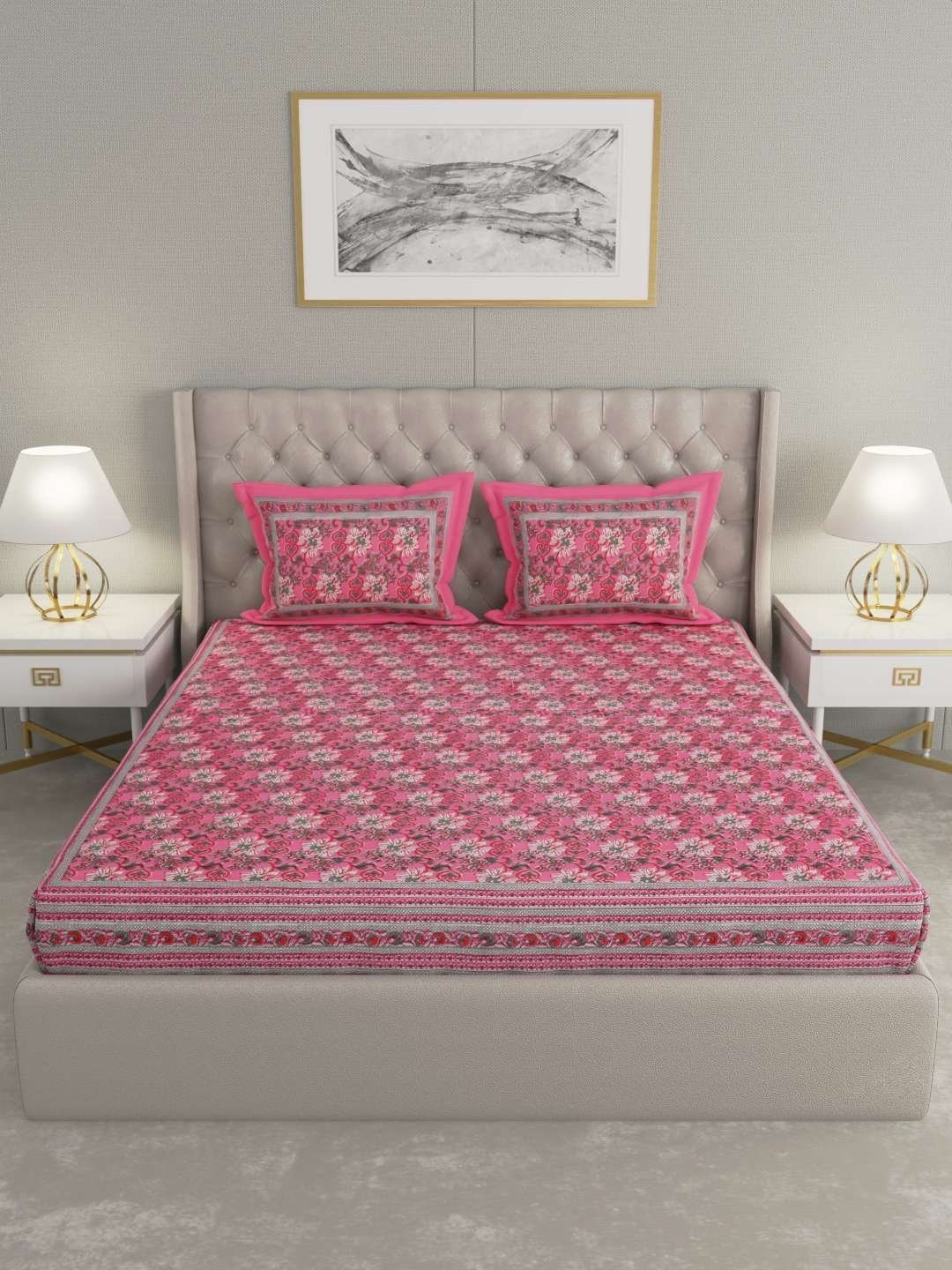 100% Pure Cotton Traditional  Printed Bedsheet for Double Bed King Size Bedsheet with 2 Pillow Covers