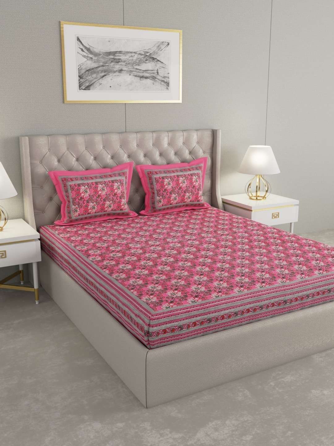 100% Pure Cotton Traditional  Printed Bedsheet for Double Bed King Size Bedsheet with 2 Pillow Covers