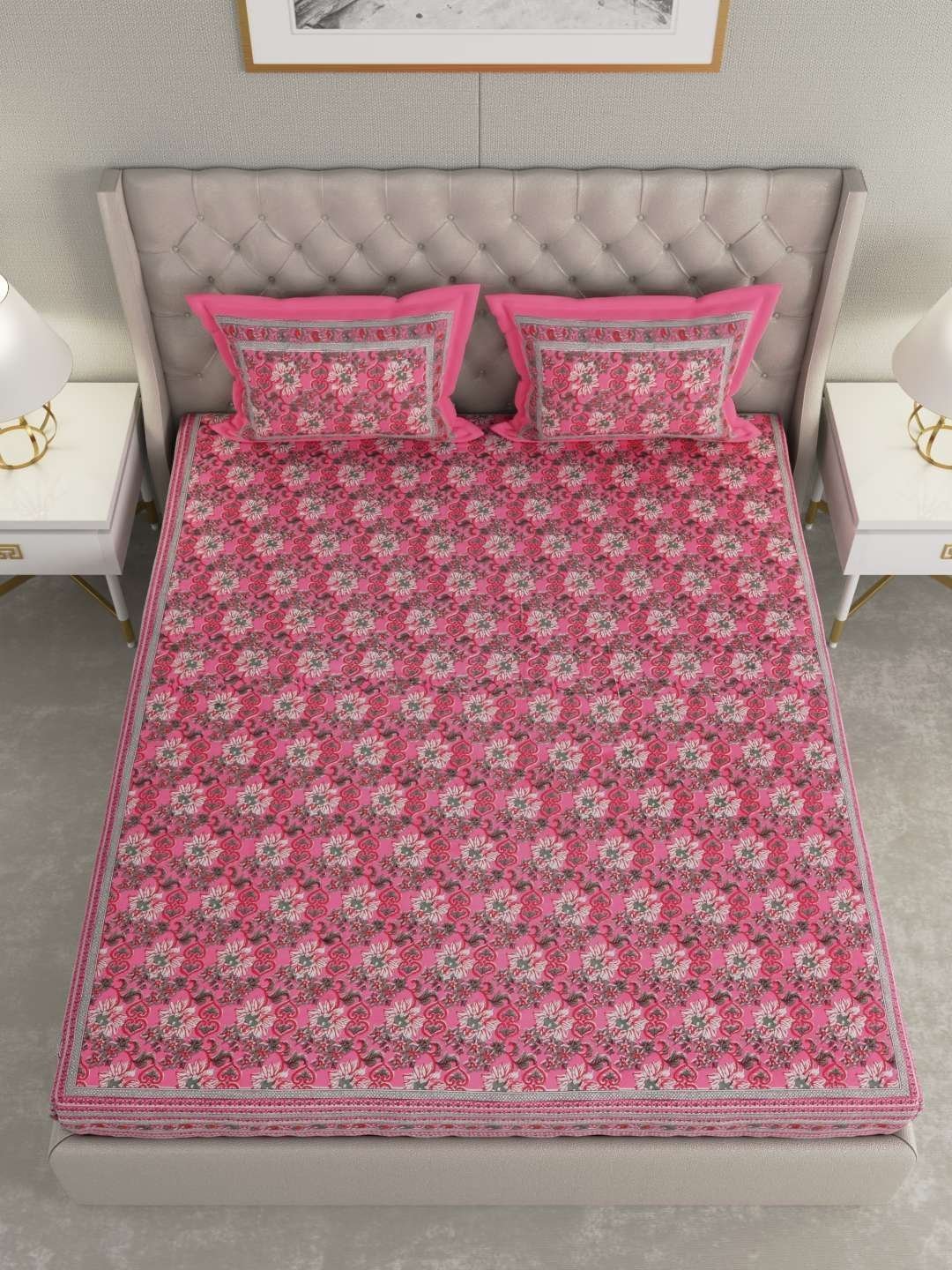 100% Pure Cotton Traditional  Printed Bedsheet for Double Bed King Size Bedsheet with 2 Pillow Covers