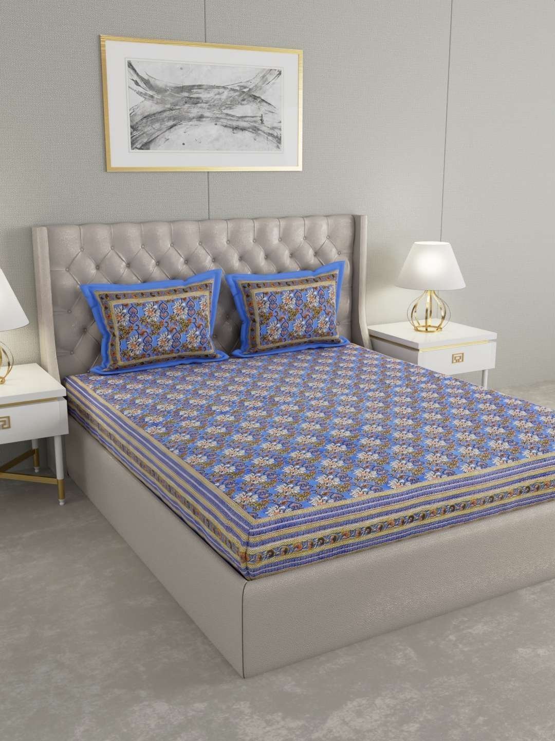 100% Pure Cotton Traditional  Printed Bedsheet for Double Bed King Size Bedsheet with 2 Pillow Covers