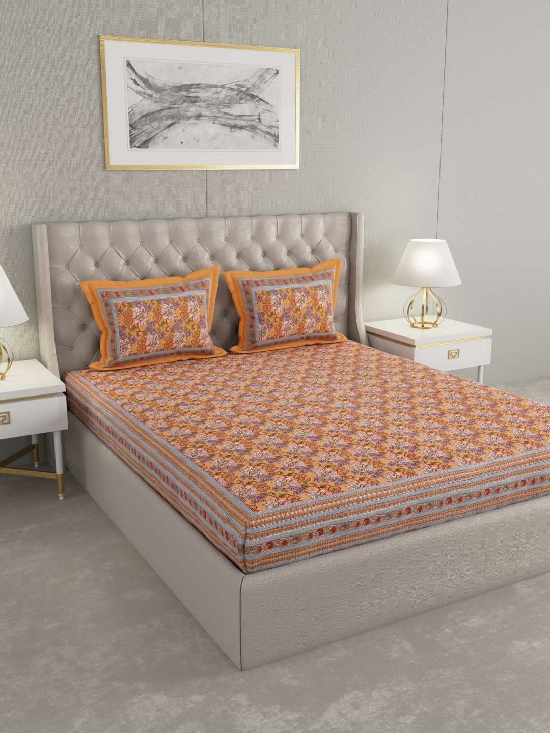 100% Pure Cotton Traditional  Printed Bedsheet for Double Bed King Size Bedsheet with 2 Pillow Covers