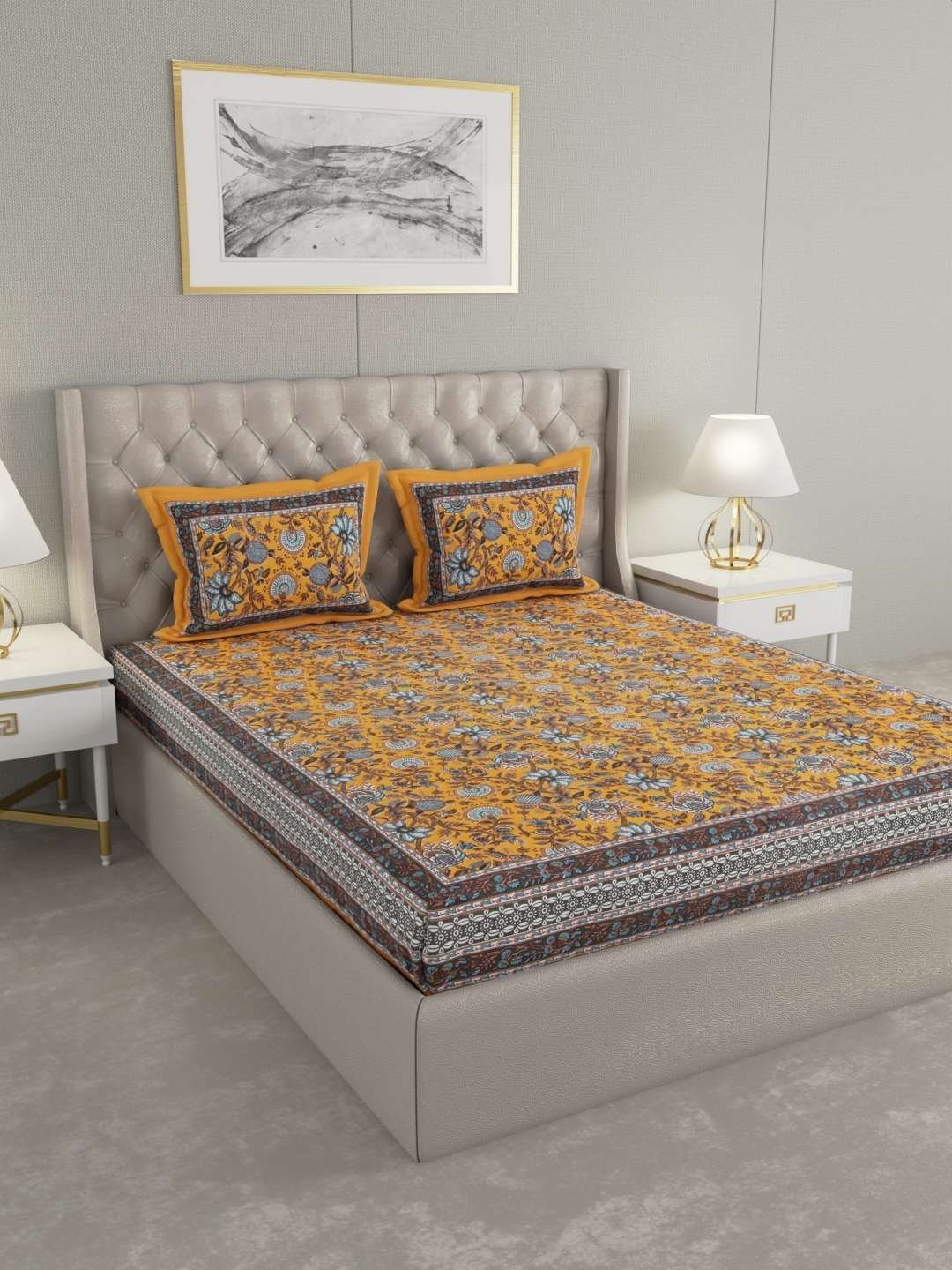 100% Pure Cotton Traditional  Printed Bedsheet for Double Bed King Size Bedsheet with 2 Pillow Covers