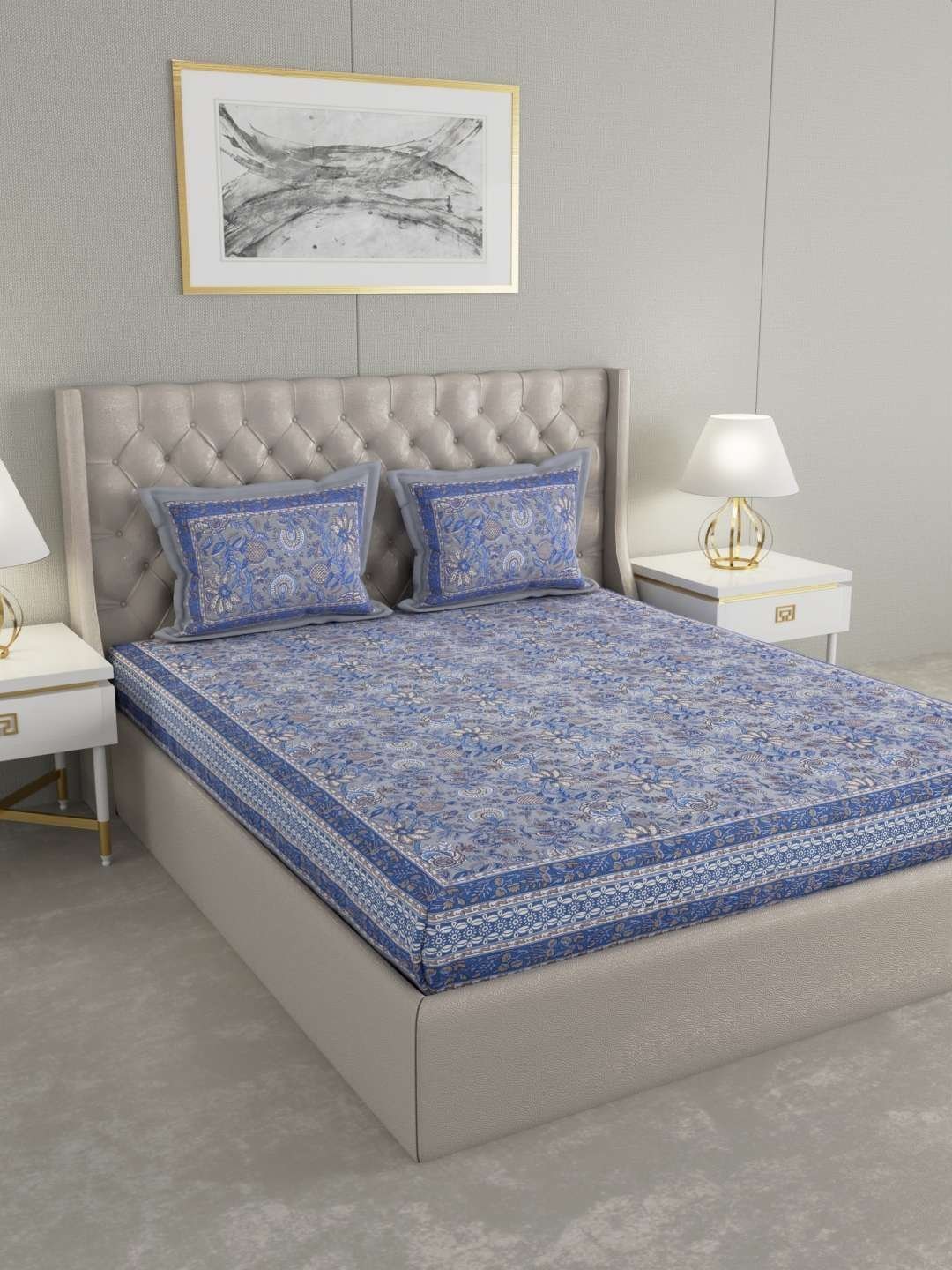 100% Pure Cotton Traditional  Printed Bedsheet for Double Bed King Size Bedsheet with 2 Pillow Covers