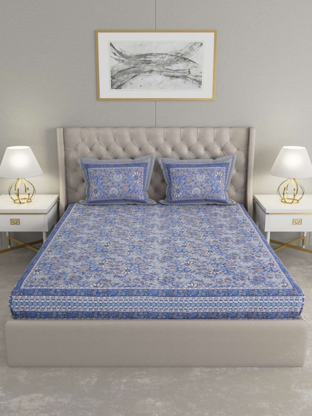 100% Pure Cotton Traditional  Printed Bedsheet for Double Bed King Size Bedsheet with 2 Pillow Covers