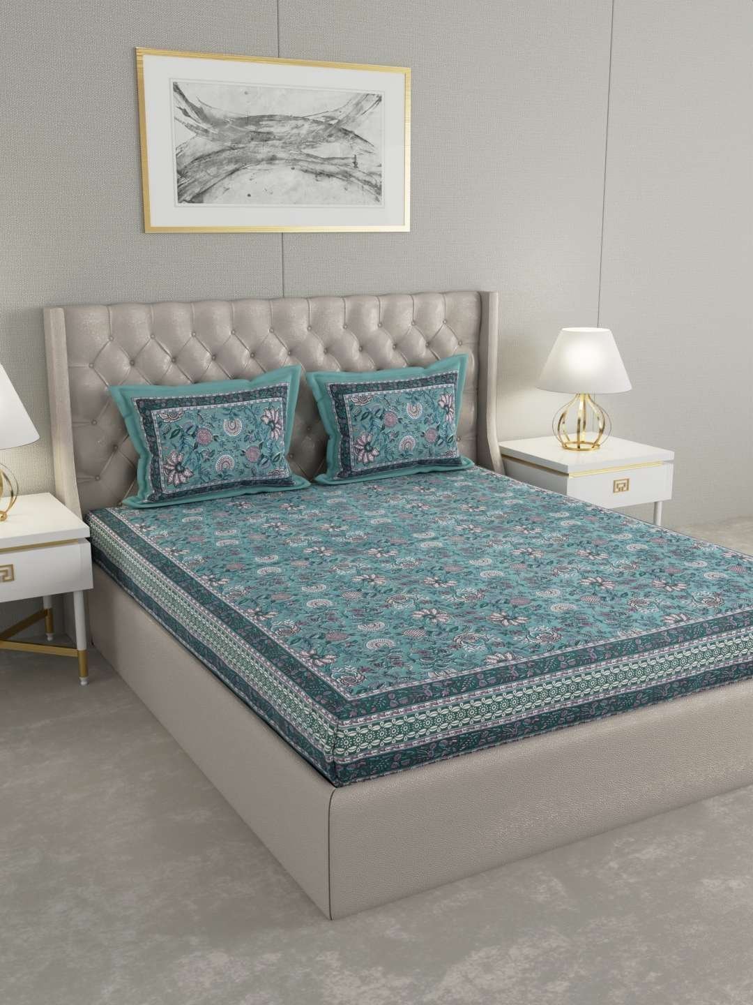 100% Pure Cotton Traditional  Printed Bedsheet for Double Bed King Size Bedsheet with 2 Pillow Covers