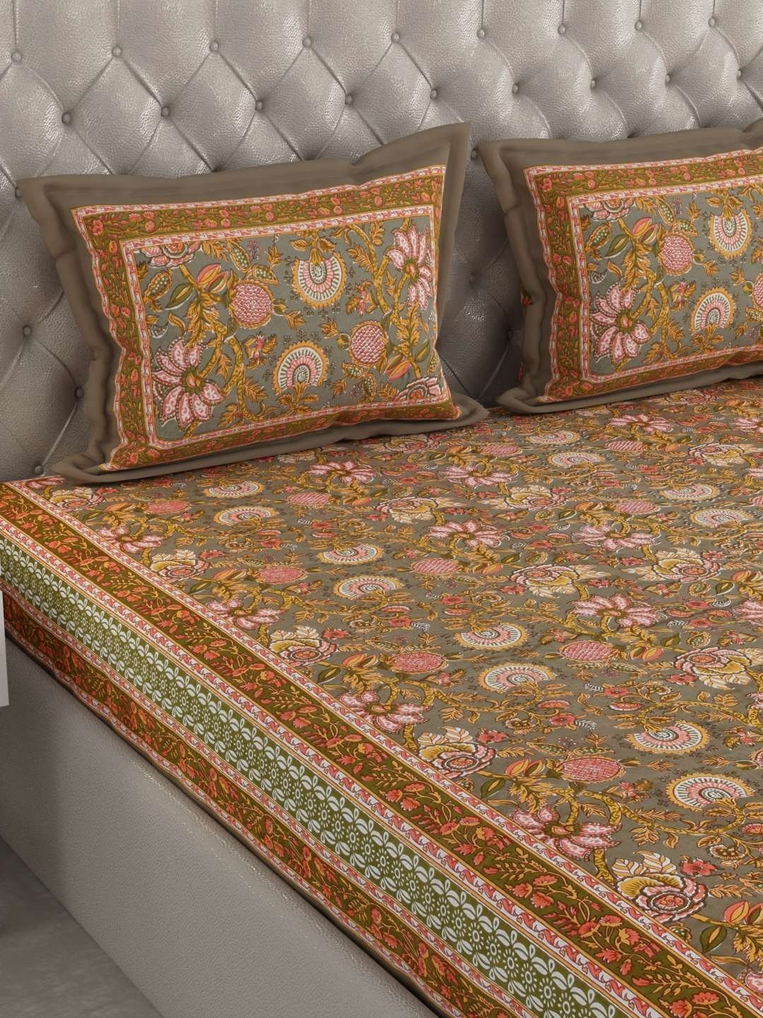 100% Pure Cotton Traditional  Printed Bedsheet for Double Bed King Size Bedsheet with 2 Pillow Covers