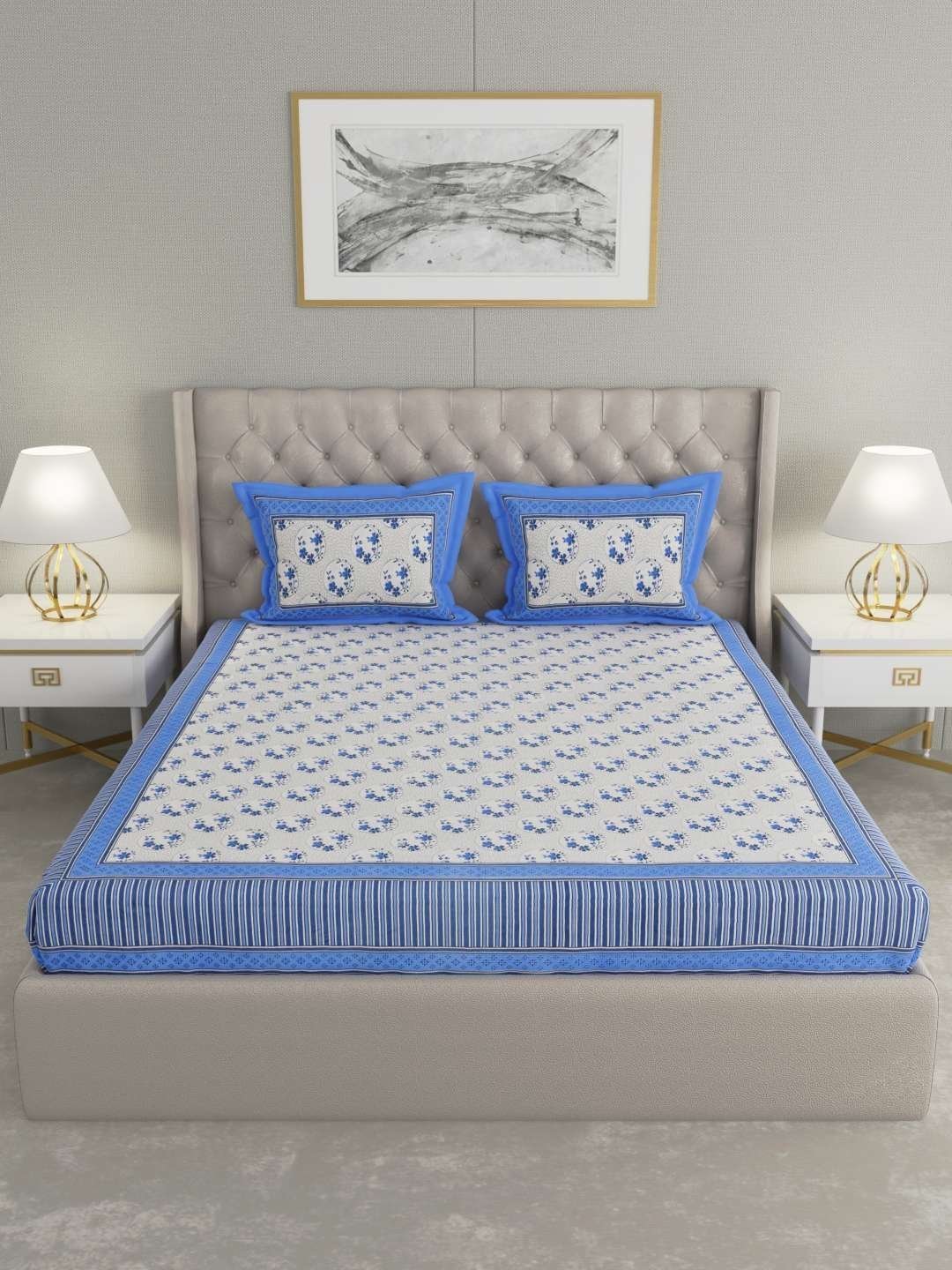 100% Pure Cotton Traditional  Printed Bedsheet for Double Bed King Size Bedsheet with 2 Pillow Covers